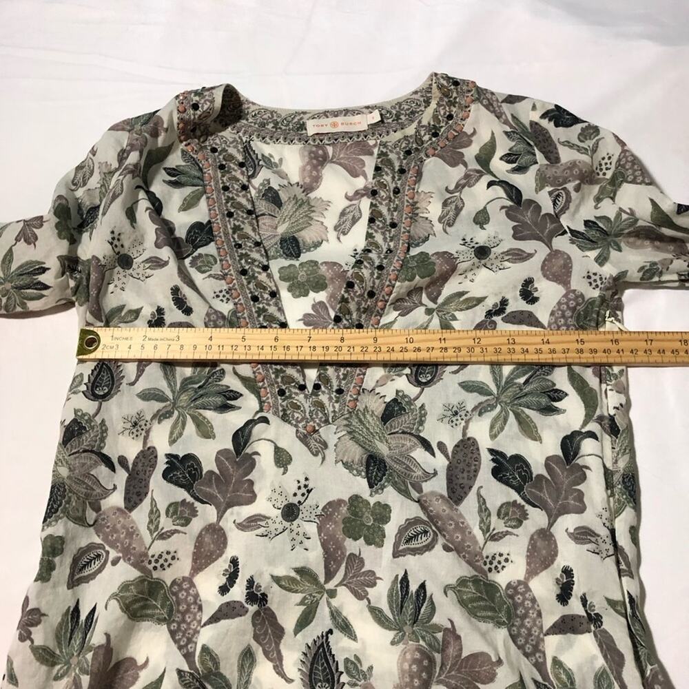 Tory Burch embellished botanical print v neck long sleeve womens tunic top S - Picture 6 of 12